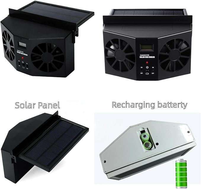 Solar Powered Car Fan, Window Exhaust, Air Vent Radiator, Energy Cooling for Car Backseat or Frontseat, Vehicle Ventilation Fan