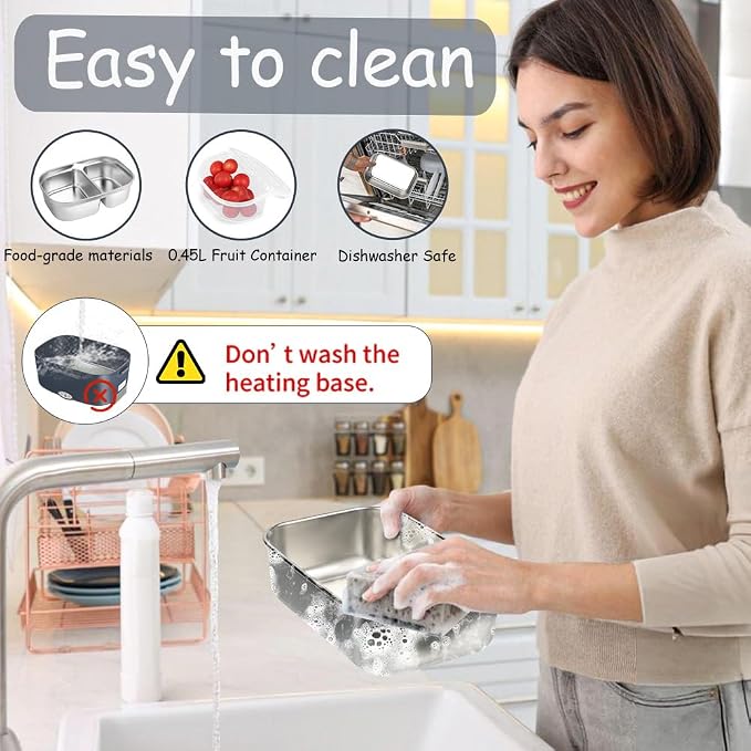 Electric Lunch Box for Adults - 1.5L Single/Double Layer Stainless Steel Food Warmer - 80W Fast PTC Heated Lunchbox, 12V/24V/110V Portable Food Heater for Car&Truck, Office, Camping, Travel