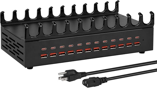 USB Multi-Port Charging Station, 300W 24-Port Fast Charging, Compatible with Mobile Phones, iPads, AirPods, and Game Consoles—Compact and Safe