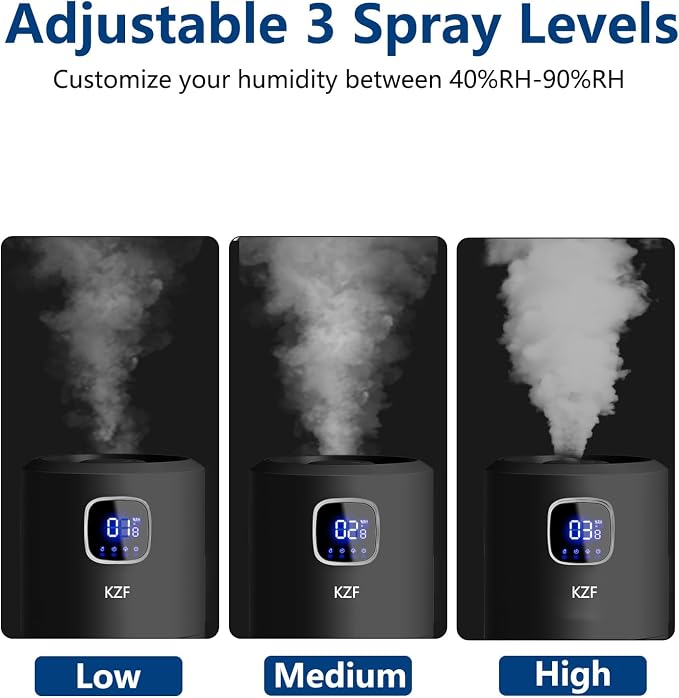 KZF Humidifier Large Room, 9L Humidifiers for Bedroom, Ultrasonic Cool Mist Humidifiers with Humidistat, 360°Nozzle, 350ML/H Big Mist Level, Suitable for Baby Livingroom Yoga Office Plants Home