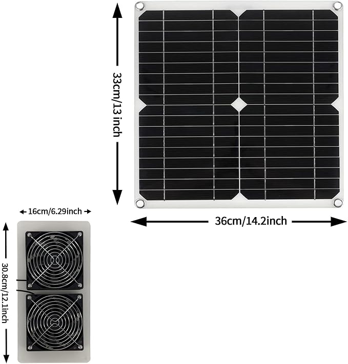 25W Solar Powered Fan for Chicken Coop Greenhouse Shed | Solar Exhaust Fan, Plug Play, Waterproof Ventilation, with On/Off Switch, Strong Airflow, For Dog House, Kennel, Attic, Barn