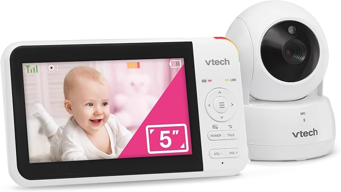 VTech Baby Monitor No WiFi, 5" Screen & Remote Pan-Tilt-Zoom for Newborns – Hack-Proof, 17Hr Battery, 1000ft Range, Auto Night Vision, Temperature Sensor, Two-Way Talk | VM924