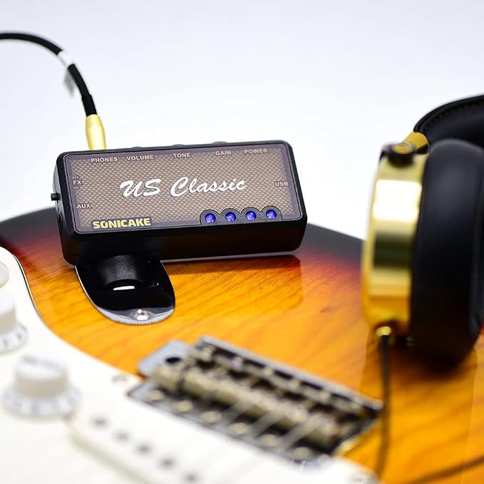 SONICAKE Guitar Headphone Amp Mini Guitar Headphone Amplifier US Classic Rechargeable Plug-in Pocket Overdrive Reverb Effects for Home Silent Practice