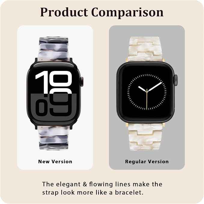 V-MORO Resin Band Compatible with Apple Watch Series 11/10 41mm/40mm/38mm/42mm Women Men Fashion Strap for iWatch Series 9/8/7/6/5/4/3/2/1/SE/SE 2 Lightweight Bracelet (Classic Ivory Tortoise-Black)