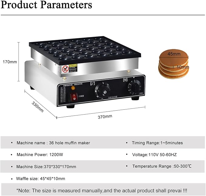 110V Commercial Mini Dutch Pancake Maker,36PCS Mini Pancake Maker Machine,Dutch Poffertjes Grill,Stainless Steel, Non stick,Breakfast，Snacks, Desserts, Restaurants, Cafes.