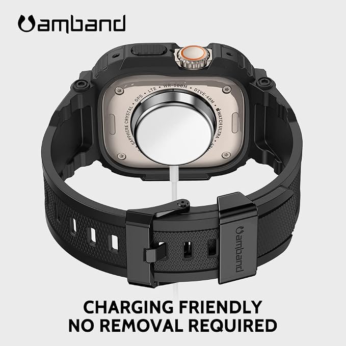 amBand Bands Case Screen Protector Compatible with Apple Watch Ultra 3/2/1 49mm for Men, M1 Sport Series Rugged Cover Strap and 9H Tempered Glass, Military Protective Bumper for iWatch 49 mm Men Black