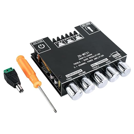 ZK-MT21 2.1 Channel Bluetooth Audio Power Amplifier Board 50W×2+100W with Treble and Bass Control for DIY Bluetooth Speaker Home Theater