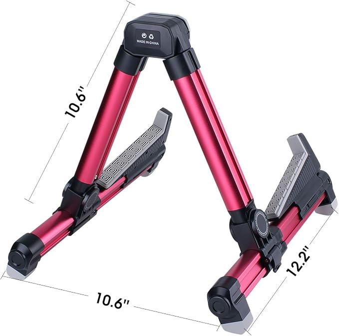 ENO MUSIC Folding Acoustic Guitar Stand, Suitable for Electric Guitars, Bass Guitars (Red)