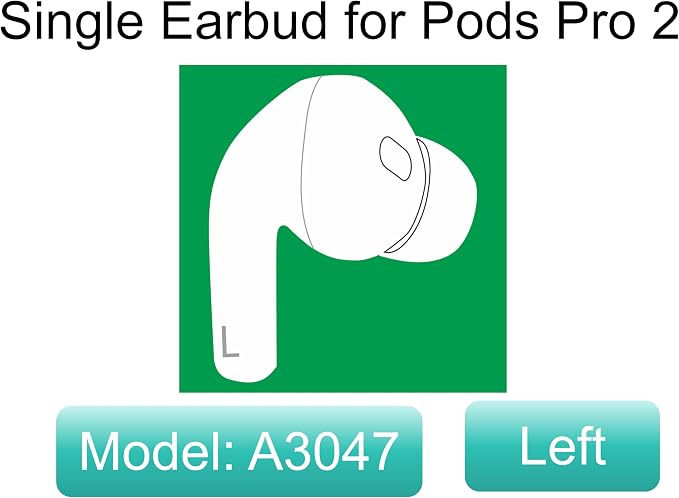 Meenova OEM Single Left Earbuds Replacement for Pod Pro (2nd Generation), A3047, A3048, A3049 USB-C. Genuine Left Ear Side Only, Compatible with Original Air Pro 2 A2968 Charging Case