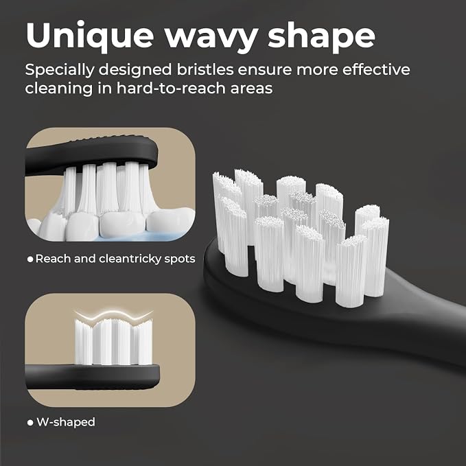 Oday Electric Toothbrush Heads, Customized for Effective Yet Gentle Ultra-Clean Feel, Long-Lasting Replacement Brush Heads, Compatible Only with Sonic Toothbrush Black - Pack of 3