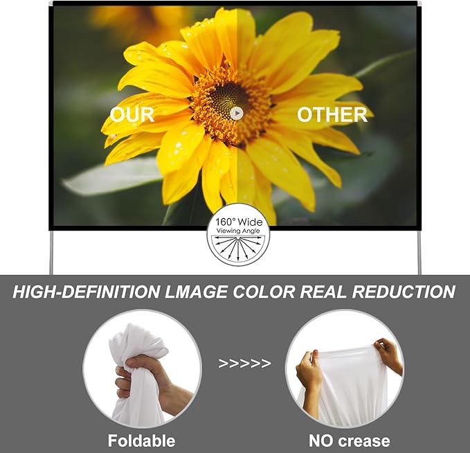 Outdoor Projector Screen with Stand 100 Inch: Portable Projection Screen 16:10 4K HD Outdoor Movie Screen with Carry Bag for Home Backyard Theater