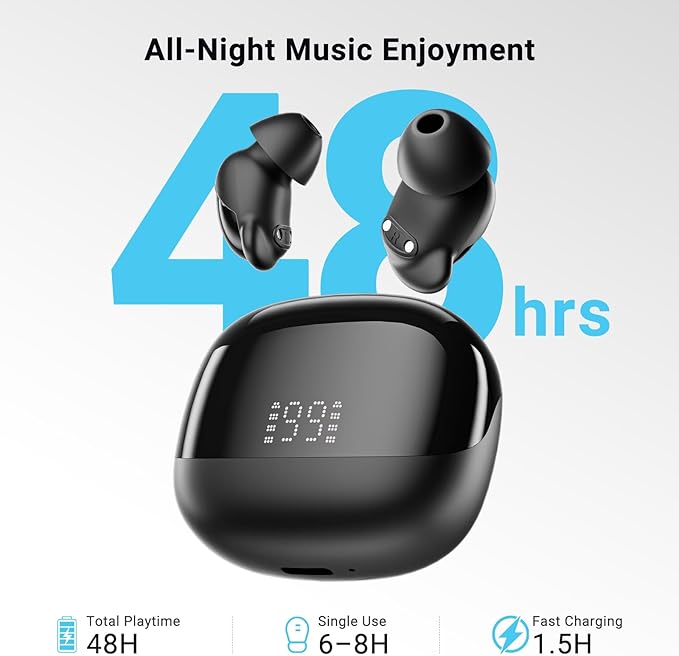 T33 Sleep Earbuds, Bluetooth 6.0 Noise Cancelling Sleep Headphones for Side Sleepers, ANC Up to 98%, Sleep Mode, 48H Playtime, Small Earbuds Comfort Fit for Sleeping, Travel, Work, Gold