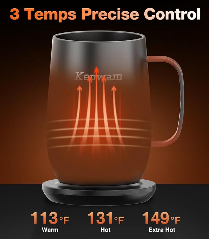 Kepwam Smart Heated Coffee Mug T2-Plus, 20oz Rechargeable Self Heating Coffee Mug with 8-Hour Battery & Temp Control, Perfect Coffee Warmer Gift for Men Women