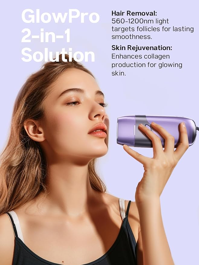 Blex Mini Laser Hair Removal for Women and Men, IPL Laser Hair Removal Device, 201g Mini-Sized Design, 2 in 1 with Skin Rejuvenation, Painless at-Home Hair Remover, Purple