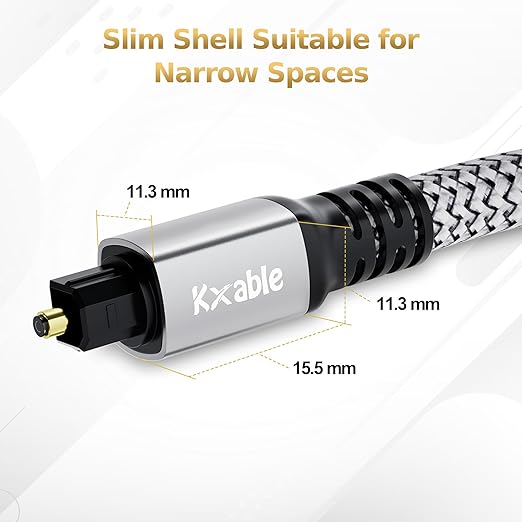 Optical Audio Cable 50 FT, Digital Audio Cable, Toslink Fiber Optic Cord, [Nylon Braided, Slim Aluminum Shell, Gold Plated Connector], for Home Theater, Sound Bar, PS4, Xbox, TV and More
