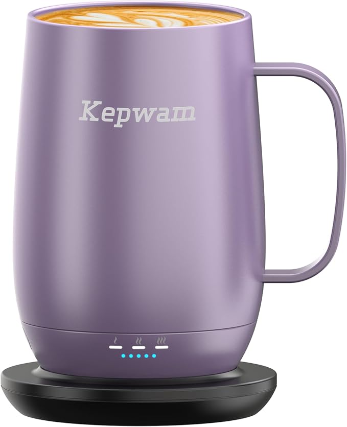 Kepwam Smart Heated Coffee Mug T2-Plus, 20oz Rechargeable Self Heating Coffee Mug with 8-Hour Battery & Temp Control, Perfect Coffee Warmer Gift for Men Women
