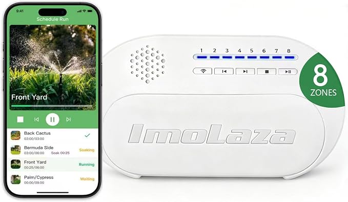 Indoor Smart Sprinkler Controller, Automatic Water Saving Irrigation Controller, 2.4GHz WiFi, Rain Freeze Wind Skip,Easy Install & App Remote Control (8-Zone)