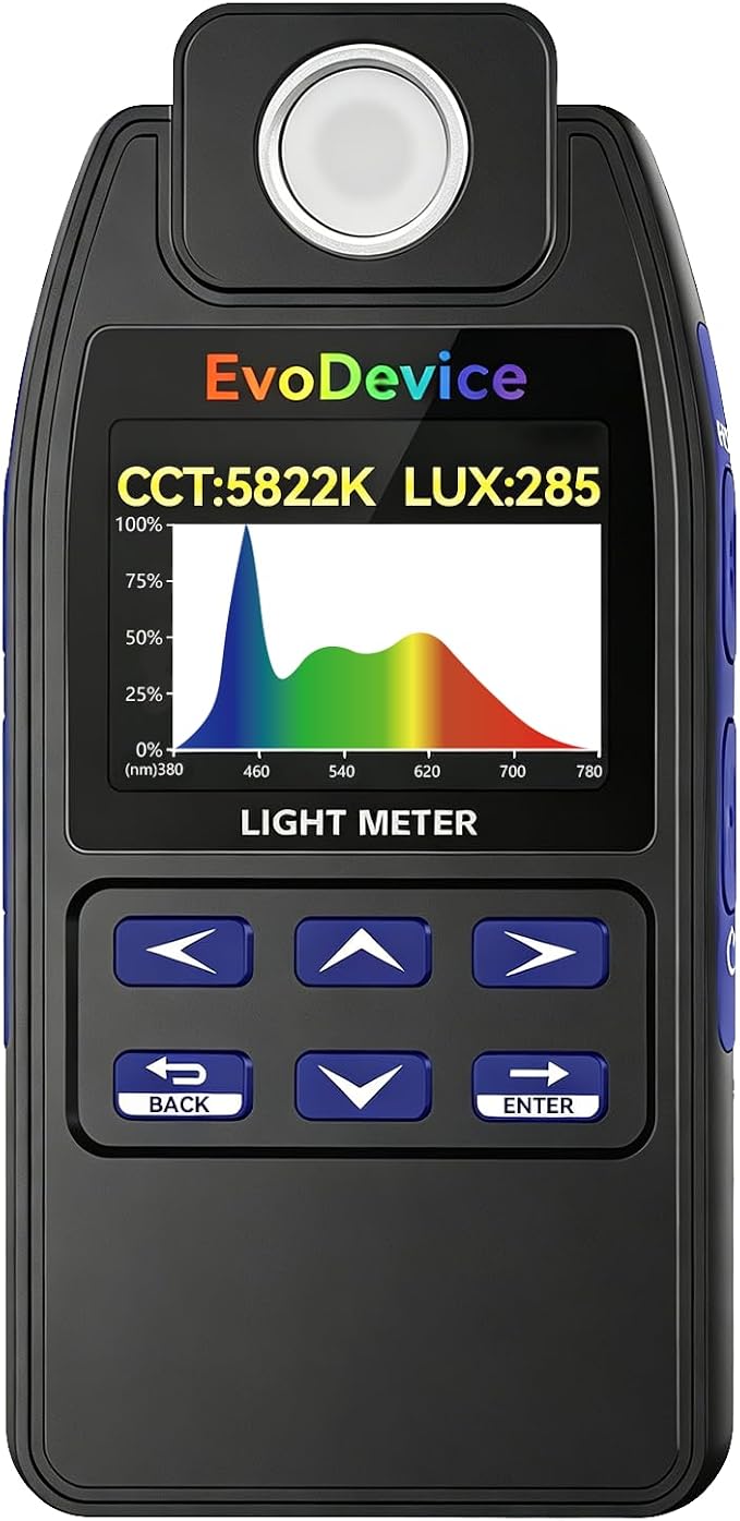 E130 Light Meter – Accurate Lux & Color Temperature (CCT) for Any Light Source, 99-Point Light Mapping, Hold Freeze, Spectrum Mode Accurate for 420/450nm White LEDs