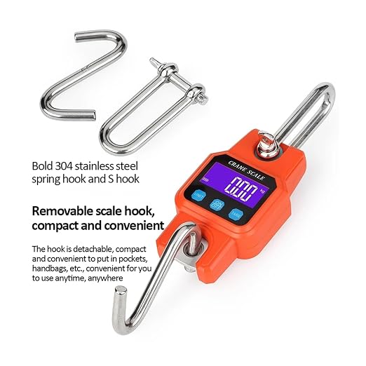 Hanging Scale, 300kg Digital Hanging Scale Rechargeable Portable Heavy Duty Crane Stainless Steel Hook Weight Balance Luggage for Gym,Hunting,Travelling(Black)
