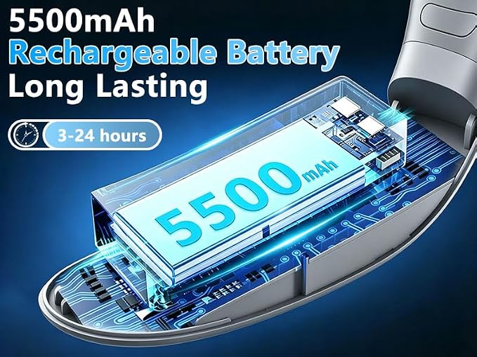 Neck Fan with Cooling Plate-5 Speed&Power LED Display-24H Quiet Powerful Fans that Blow Cold Air-USB 5500mAh Bladeless Wearable Personal AC Cooler for Women,Men,Kids,Travel,Outside,Indoor Grey