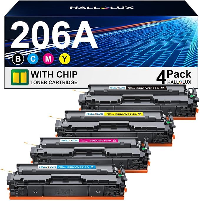 HALLOLUX 206A 206X Toner Cartridges (with Chip) for HP 206A Toner Cartridges 4 Pack Compatible with LaserJet Pro MFP M283fdw M283cdw M255dw M282nw Printer Toner (BCMY, 4P)