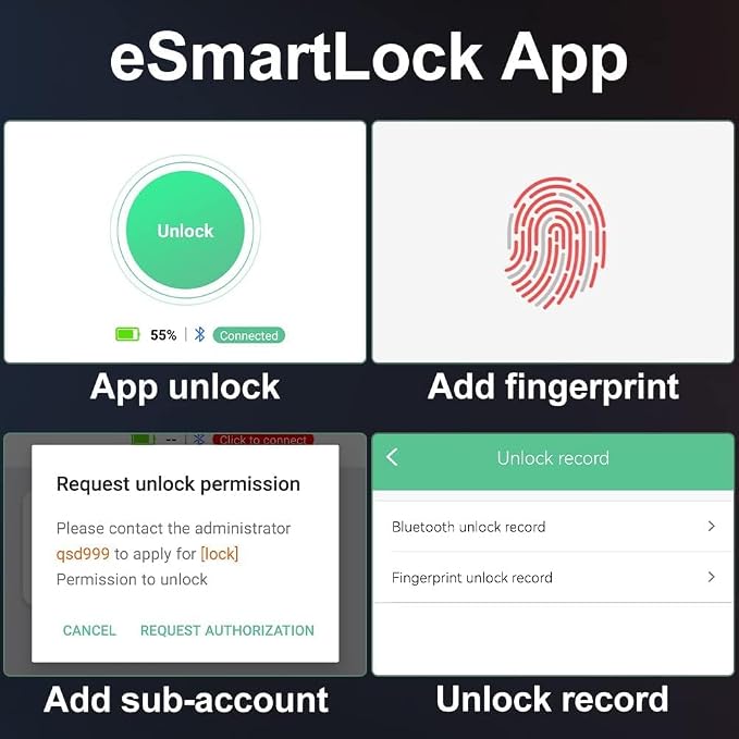 Gym Locker Padlock Fingerprint Padlock eLinkSmart - Waterproof Keyless Smart Lock Bluetooth App Authorized View Record Combination Padlock for School Gym Locker Gun Case Field Box Black