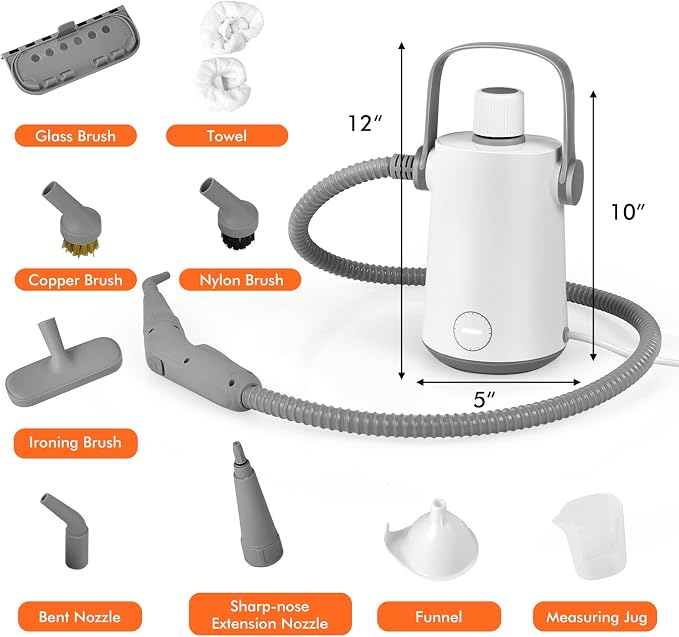 LDAILY Handheld Steam Cleaner, 1000W Portable Pressurized Steamer, Multipurpose Steam Cleaning Machine for Kitchen, Garment, 300ml (10.2oz) Water Tank, 10 Accessories Included, Portable Steamer (Grey)