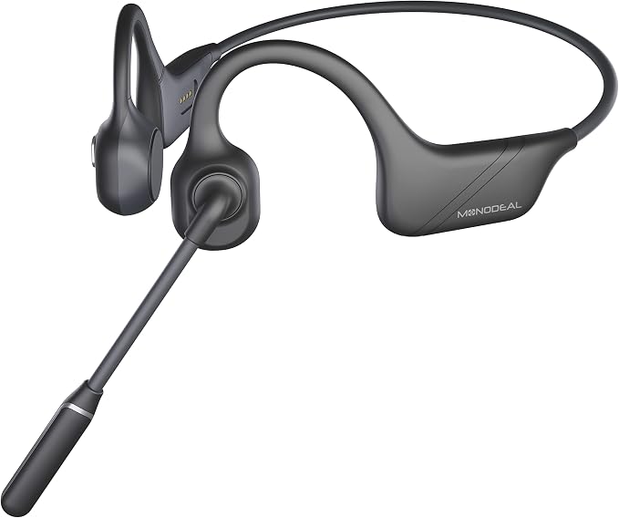MONODEAL Bone Conduction Headphones with Mic, Bluetooth 5.3 Open Ear Headphones with Noise-Canceling Boom Microphone, Wireless Headset Earphones for Work, Driving, Home Office Commercial