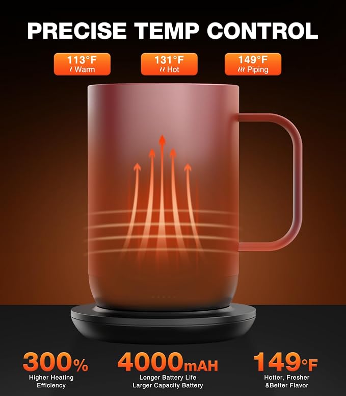 Kepwam Self-Heating Coffee Mug T1, 16oz Rechargeable Heated Coffee Mug, Smart Coffee Warmer Mug with App-Controlled,Advanced Temperature-Controlled Heating Coffee Gifts for Women Men Coffee Lover