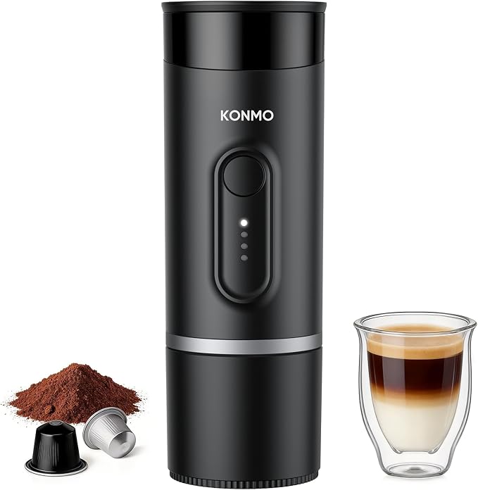 Portable Espresso Machine, Travel Coffee Maker for Camping, Car Coffee Maker Compatible with Capsule and Ground Coffee, Small Coffee Maker for RV, Hiking, Office