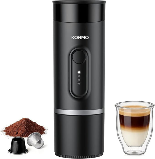 Portable Espresso Machine, Travel Coffee Maker for Camping, Car Coffee Maker Compatible with Capsule and Ground Coffee, Small Coffee Maker for RV, Hiking, Office
