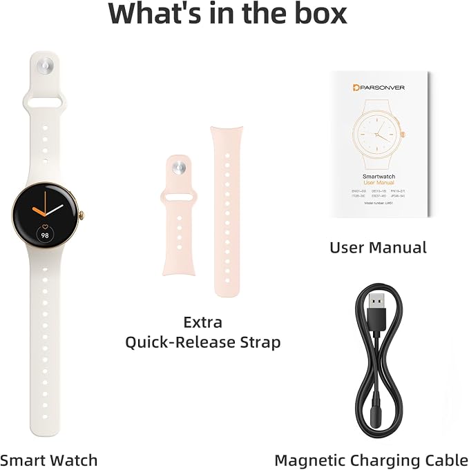 Parsonver AMOLED Smart Watch for Women Men, Always-On Display Fitness Tracker, Answer/Make Calls, 2 Quick-Release Bands, Heart Rate, Sleep Monitor, 120+ Sports Modes for Android iPhone, Champagne Gold