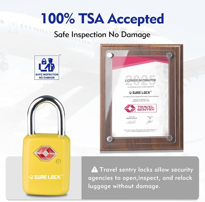 SURE LOCK Mini TSA Approved Keyed Luggage Lock – One Key Opens All, Fits Tight Zipper Gaps & Small Pull Holes, Compact Travel Lock for Suitcases, Backpacks & Handbags