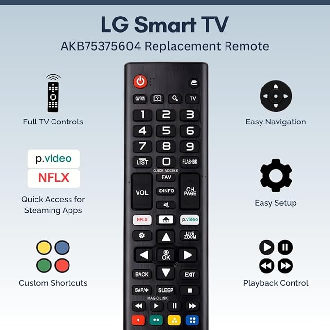 AKB75375604 LG TV Remote Control Replacement for Smart TV - Easy Setup Remote, Streaming Shortcuts - Works with LG 4K, UHD, LED, OLED Smart HDTV Models (AKB75095307 AKB74915305 AKB76040302)