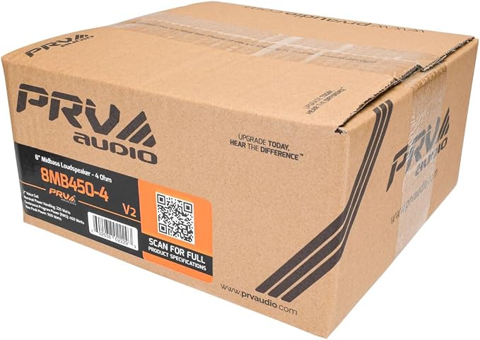 PRV AUDIO 8MB450-4 v2 8" Mid Bass Speaker 4 Ohm Pro Audio Speaker 93.5dB 450 Watts 2" Voice Coil (Single)