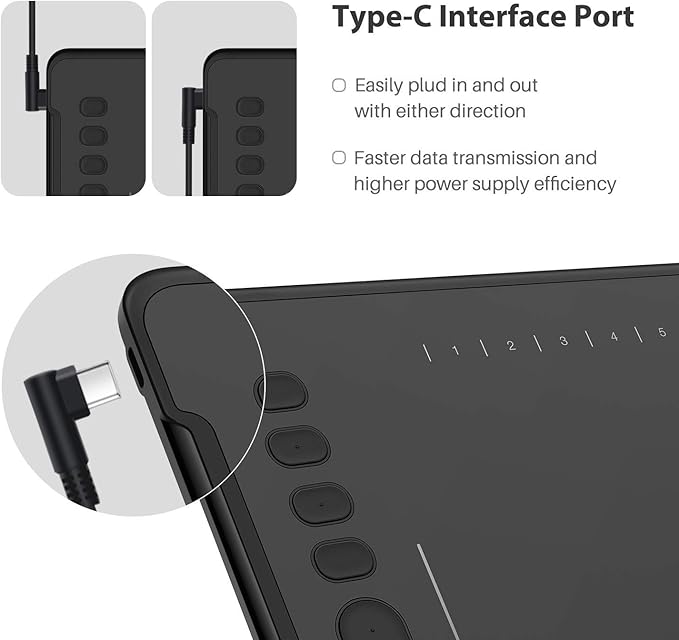 HUION Inspiroy H1161 Graphics Drawing Tablets, Touch Strip and 8192 Pen Pressure Sketch Tablet with Battery-Free Stylus,10 Shortcut Keys, Compatible with Android, Windows, and Mac Black