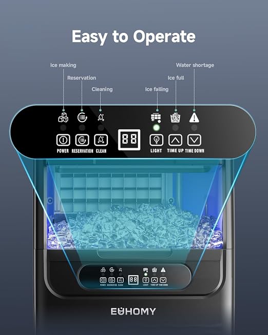 EUHOMY Commercial Ice Maker Machine,85lbs/24H,36 Ice Cubes in 8-12 Mins,Under Counter Ice Maker with Water Filter,12lbs Storage Capacity,Freestanding Ice Machine for Home/Bar/Cafe/Restaurant