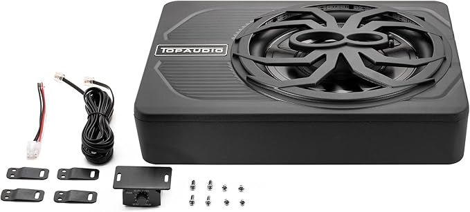 Slim subwoofer underseat with amp Active Powered Car- 800, Low Profile, 10" Inch, Remote Subwoofer Control, Built in Amplifier, for Truck,with Blue LED Light (TOP10-No LED)