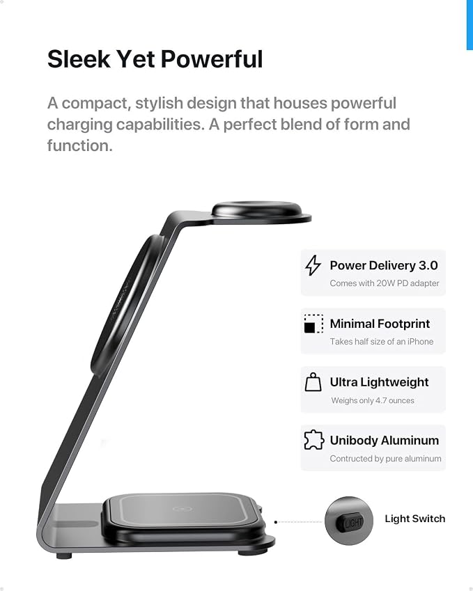 Intoval 3 in 1 Wireless Charging Station for Magsafe, Magnetic Charger for iPhone 16 15 14 13 12 Pro Max, Wireless Charger for Apple Watch 10 Ultra SE 9 8 7 6, for AirPods 4 Pro 2 3 (Desert)