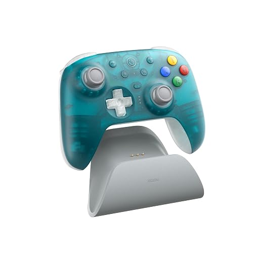 8Bitdo Ultimate 2 Wireless Gaming Controller with TMR Joysticks, Switchable Hall Effect/Tactile Triggers, 8Speed Wireless Tech, Charging Dock, RGB Fire Ring for PC & Android - Clear Blue