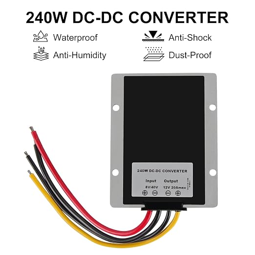 DC 8V-40V to 12V 20A Buck Boost Converter Step Down/Up Regulator Voltage Reducer Converter Waterproof Regulated DC Power Supply for Golf Cart Club Car LED Light