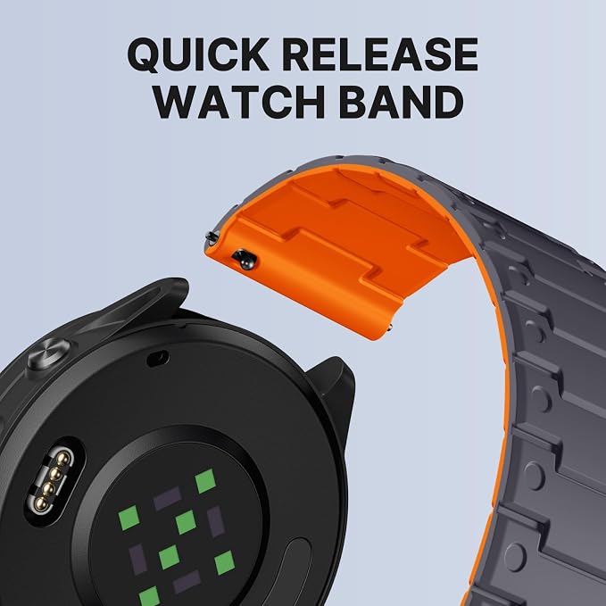 Bandletic Watch Band, Quick Release Silicone Watch Strap for Men Women, Replacement Bands Width 22mm Magnetic Straps Breathable Compatible with Samsung Gear s3 Frontier Watch Band, Spacegray/Orange