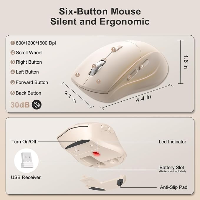 Wireless Keyboard and Mouse Combo, 2.4G Full Size Wave Keys Ergonomic Keyboard with Wrist Rest, Phone Holder, 3-Level DPI Wireless Silent Mouse with 6-Buttons, for Windows (Milk Tea-B)
