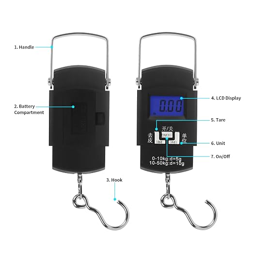 Digital Scale with Lip Gripper：110 Lbs/50 Kg Backlit LCD Display Fishing Scale and 2pcs Fish Lip Gripper (Not Included Batteries)