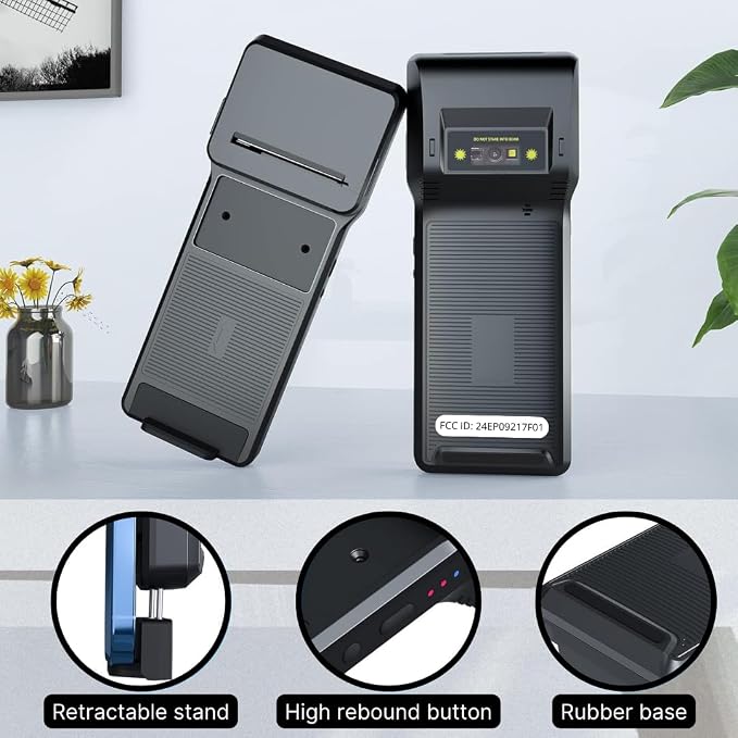 POS XP-P1 Portable Thermal Printer, USB & Bluetooth, 58mm Paper Width, High-Speed Printing, 1D/2D Barcode Scanning, Compatible with Windows, Linux, Android, iOS (Black)