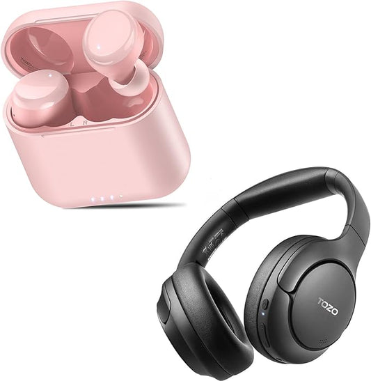 TOZO T6 Wireless Earbuds, Bluetooth 5.3 Ear Buds HT2 Hybrid Active Noise Cancelling Headphones