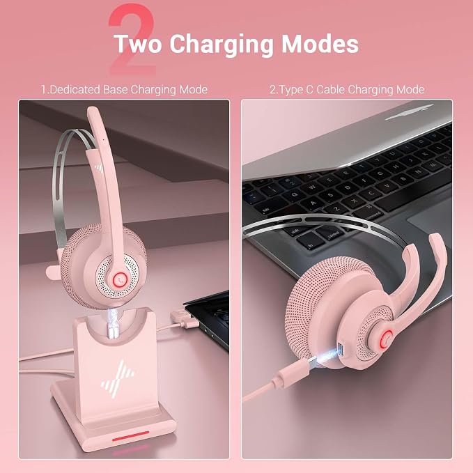 Bluetooth Wireless Headset with Mic for Work, Bluetooth 5.2, Advanced Noise Reduction Microphone, Clear Calls - Comfortable On-Ear Headphones, Applicable to PC, Laptop, Phone, Android, Zoom, Office
