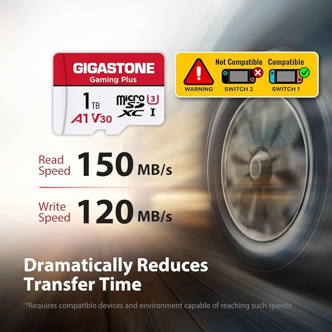 【for Switch 1 Only】 GIGASTONE 1TB Gaming Plus Series Memory Card Speed Up to 150/120MB/s for Nintendo-Switch 1, Steam Deck, 4K Video A1 V30 U3 MicroSDXC with SD Adapter