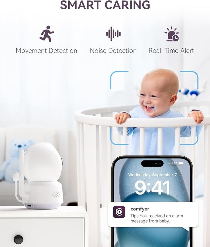 Comfyer Hybrid Video No WiFi & Smart WiFi Baby Monitor - 5" 1080P Split Screen & 2K Camera App Control, Motion Alerts, Sound Detection, HD Night Vision, 5050mAh Battery,Triple Security, 1600ft Range