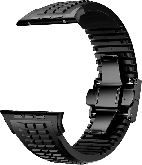 Silicone Watch Band Compatible with iWatch Ultra 2 / Ultra/Series 10 9 8 7 (44mm 45mm 46mm 49mm), Sport bands with Folding buckle, Rugged Heavy Duty Modern Design for Men